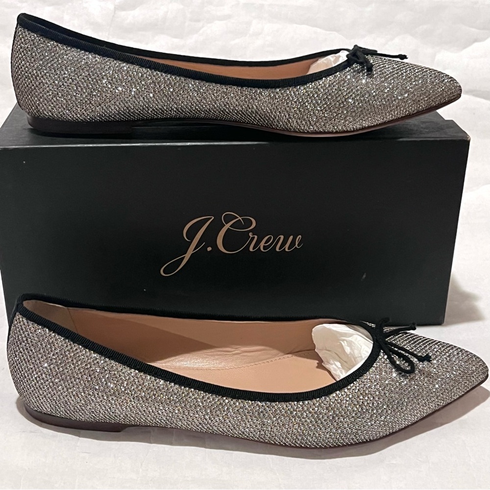 J. Crew Gemma Glitter Flats Metallic Gold Silver Size 9.5 - Picture 3 of 11